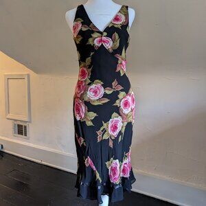 vintage dress barn 90s y2k faery floral rose midi dress in black (medium)